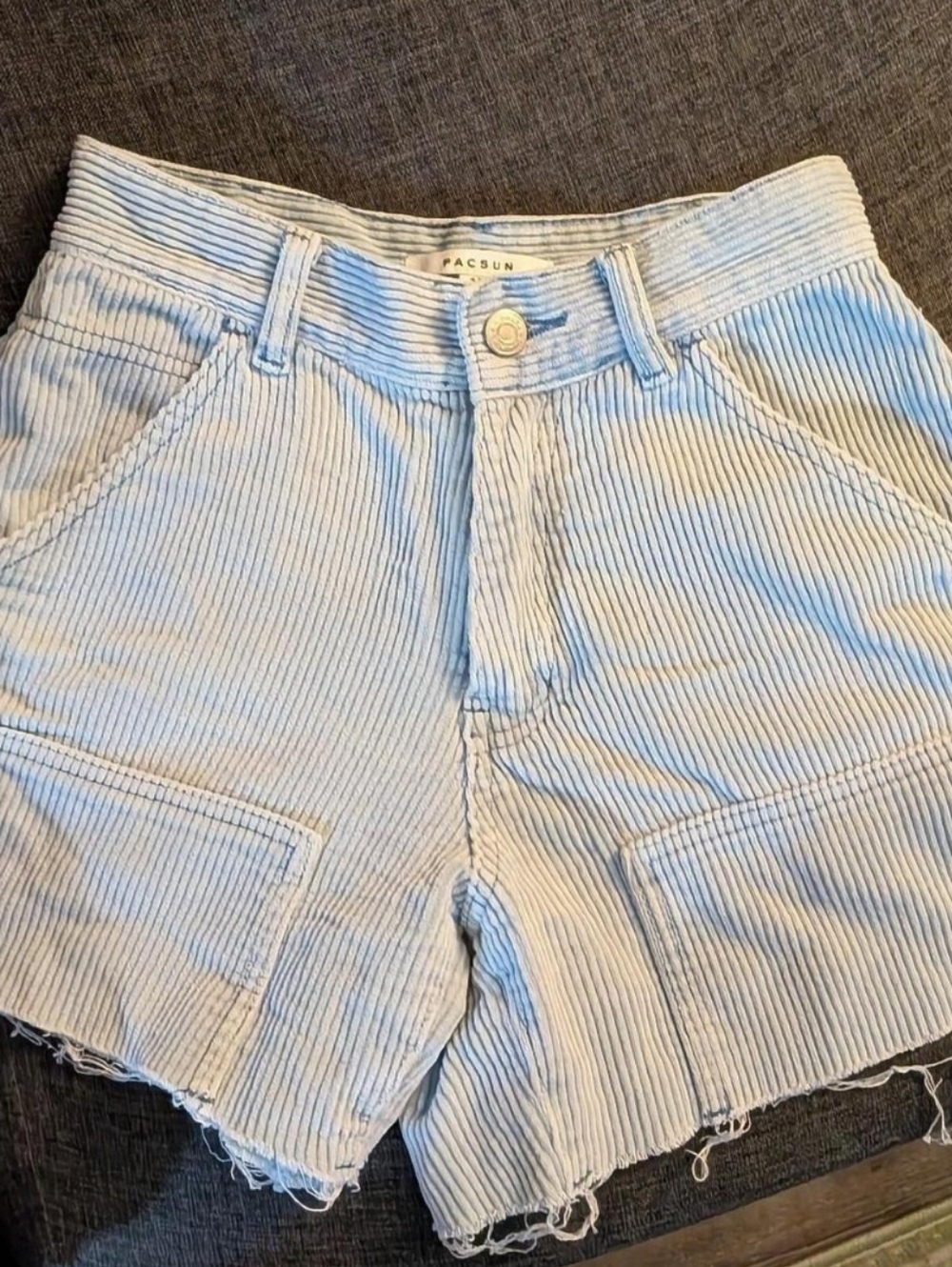PacSun Light Blue Striped Corduroy Mid Waist Shorts